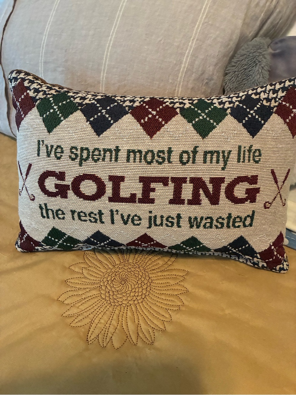 Golfing Embroidered Accent Pillow - Cream, Green, Navy, Burgundy